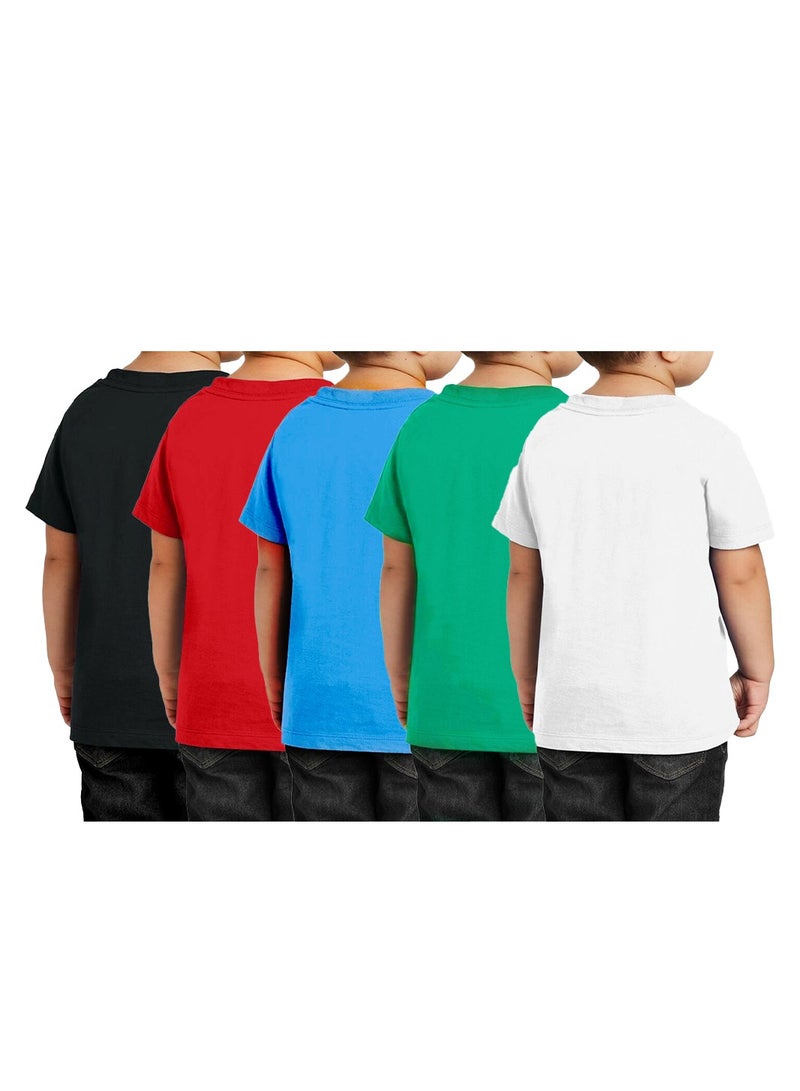 PRINTSHOP4ME Kids Boys T-shirt Pack of 5 - Cotton Short Sleeve - Round Neck T-shirt - Plain Top Tees for Boys and Girls Unisex  - Image 2