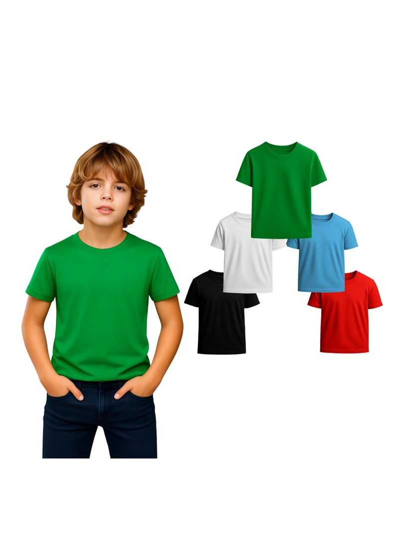 برينت شوب فور مي مجموعة تي شيرت للأولاد الصغار مكونة من 5 قطع - تي شيرت قطني بأكمام قصيرة - رقبة دائرية - تي شيرت سادة للأولاد والبنات للجنسين - Image 1