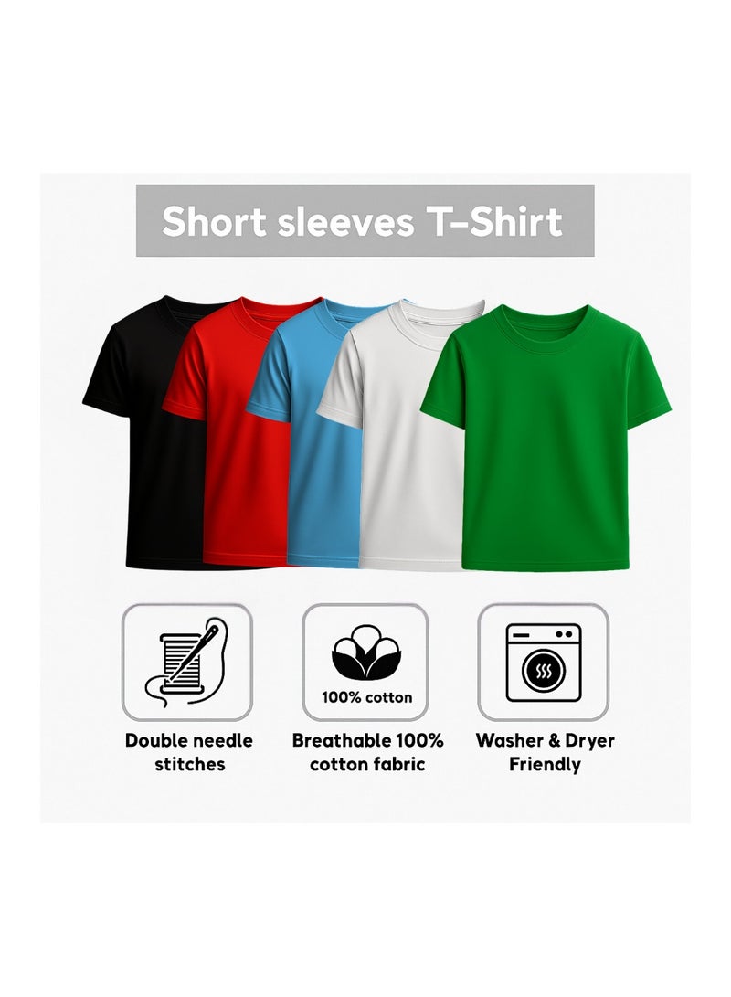 برينت شوب فور مي مجموعة تي شيرت للأولاد الصغار مكونة من 5 قطع - تي شيرت قطني بأكمام قصيرة - رقبة دائرية - تي شيرت سادة للأولاد والبنات للجنسين - Image 5