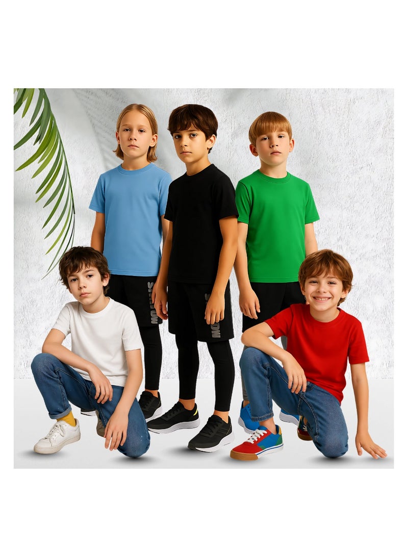 برينت شوب فور مي مجموعة تي شيرت للأولاد الصغار مكونة من 5 قطع - تي شيرت قطني بأكمام قصيرة - رقبة دائرية - تي شيرت سادة للأولاد والبنات للجنسين - Image 3