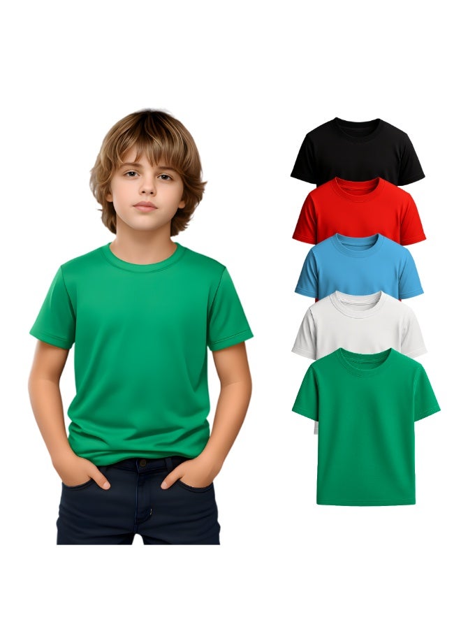 برينت شوب فور مي مجموعة من 5 تيشرتات للأولاد - تيشرتات قطنية ناعمة برقبة دائرية وأكمام قصيرة للارتداء اليومي - مقاس مريح للمدرسة والاستخدام اليومي واللعب في الهواء الطلق ورحلات نهاية الأسبوع والسفر - Image 1