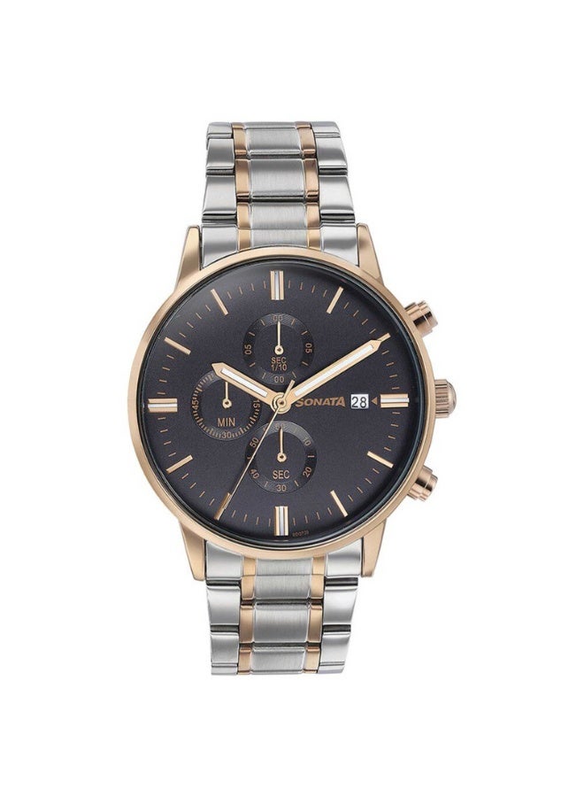 Sonata 77145KM01 Men’s Watch – Multifunction Black Dial, Two-Tone Stainless Steel Bracelet, Quartz Movement - Image 1