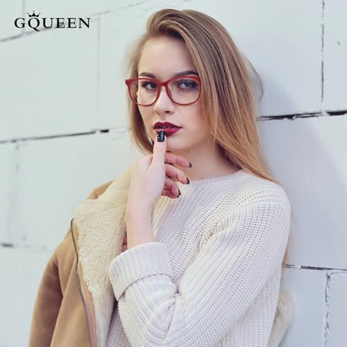 GQUEEN Fake Non Prescription Glasses Clear Lens for Women Men Oversized Frame UV400 Protection Matte Red, 201581 - Image 2