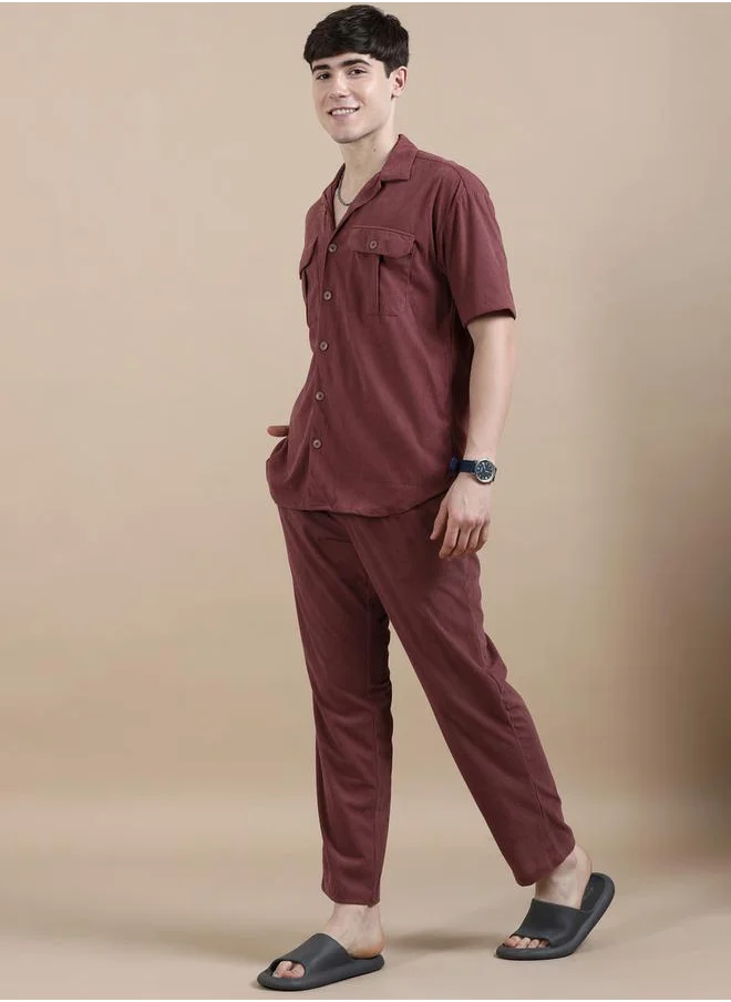بوشيرت Regular Fit Buttoned Shirt with Pants Co-Ords by Styli