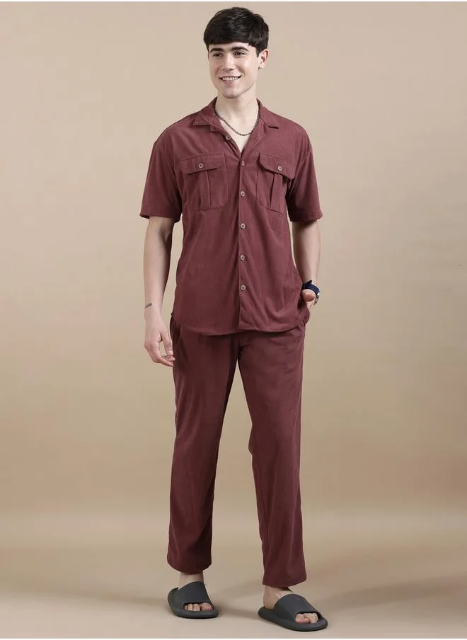 بوشيرت Regular Fit Buttoned Shirt with Pants Co-Ords by Styli