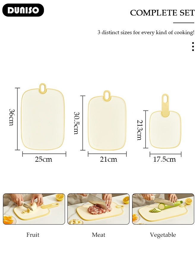 DUNISO 3 Pack Cutting Boards for Kitchen,Kitchen Chopping Board,Different Sizes & Non Slip Handles Cutting Board Set, BPA Free, Dishwasher Safe, Plastic Cutting Boards for Meat, Vegetables, Fruits - Image 2