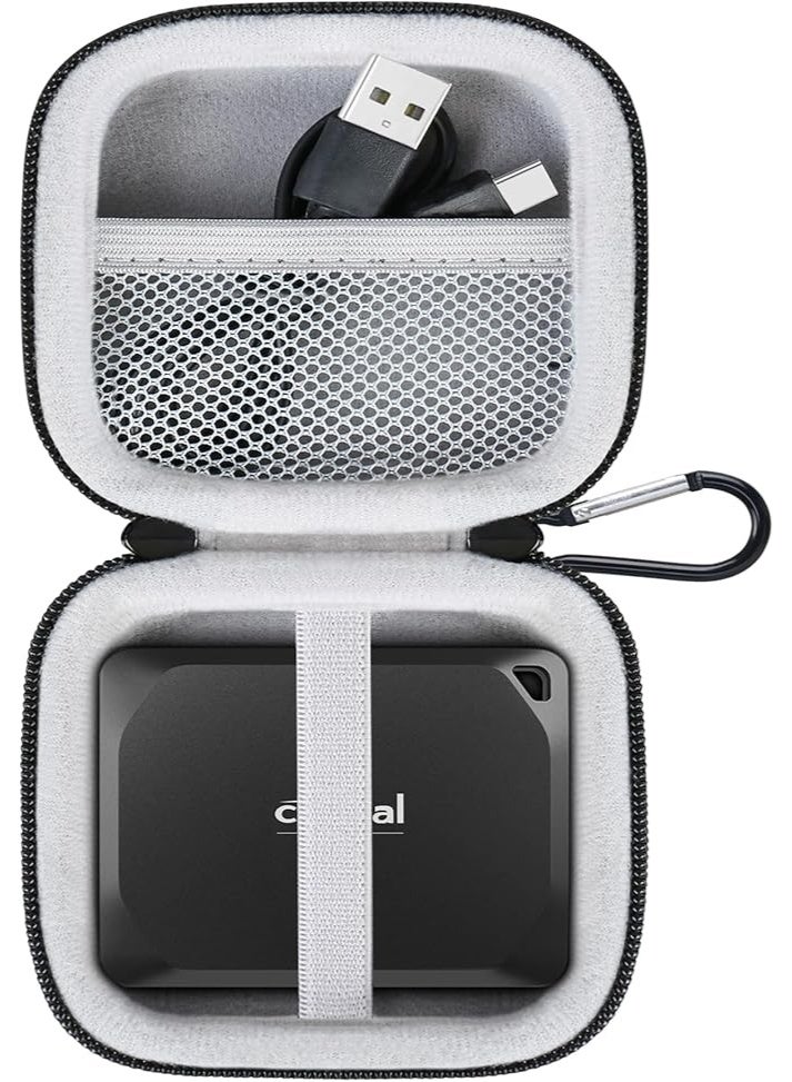 لاكدو حافظة حمل للقرص الصلب كروشال X9 برو/كروشال X10 برو SSD محمول مع محول USB-A 1/2/4 تيرابايت USB 3.2 من لاكدو، حافظة مقاومة للماء لمحركات الأقراص ذات الحالة الصلبة الخارجية مضادة للصدمات، أسود - Image 1