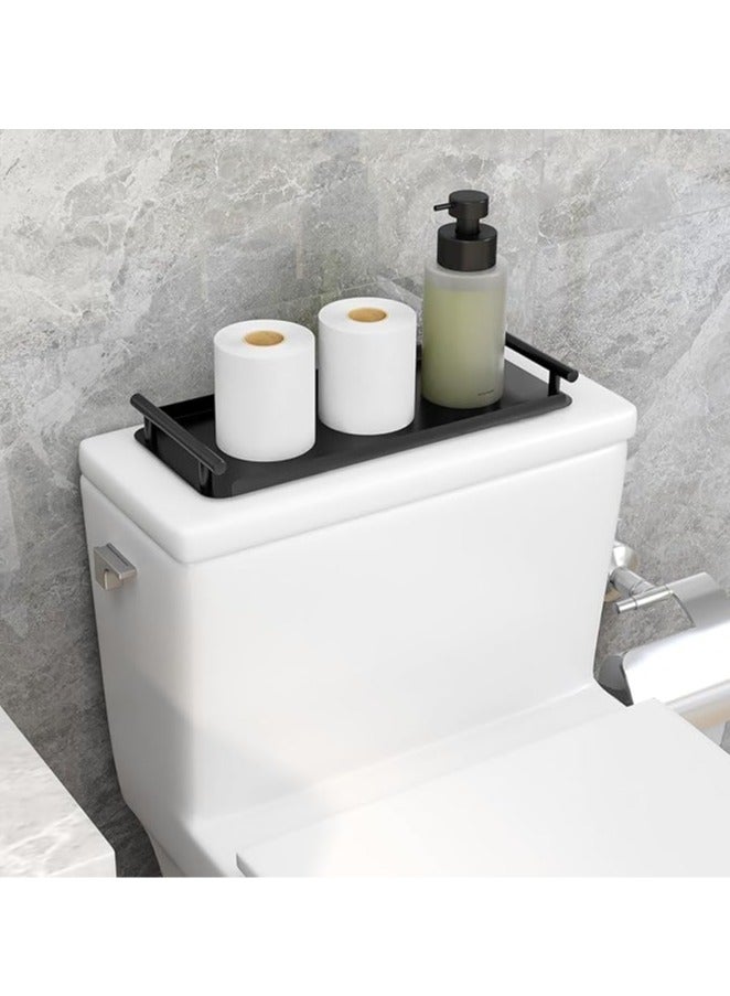 عربست سلة ورق التواليت، صينية خزان المرحاض من الفولاذ المقاوم للصدأ مع مقبض للتنظيم - تخزين سلة ورق التواليت لخزان المرحاض والحمام ومنضدة المطبخ (أسود) - Image 2