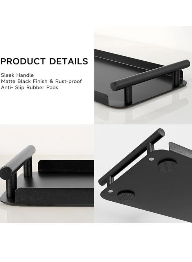 عربست سلة ورق التواليت، صينية خزان المرحاض من الفولاذ المقاوم للصدأ مع مقبض للتنظيم - تخزين سلة ورق التواليت لخزان المرحاض والحمام ومنضدة المطبخ (أسود) - Image 5