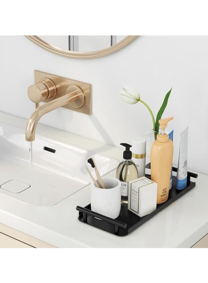 عربست سلة ورق التواليت، صينية خزان المرحاض من الفولاذ المقاوم للصدأ مع مقبض للتنظيم - تخزين سلة ورق التواليت لخزان المرحاض والحمام ومنضدة المطبخ (أسود) - Image 3