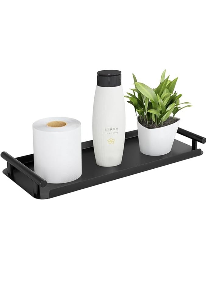 عربست سلة ورق التواليت، صينية خزان المرحاض من الفولاذ المقاوم للصدأ مع مقبض للتنظيم - تخزين سلة ورق التواليت لخزان المرحاض والحمام ومنضدة المطبخ (أسود) - Image 1