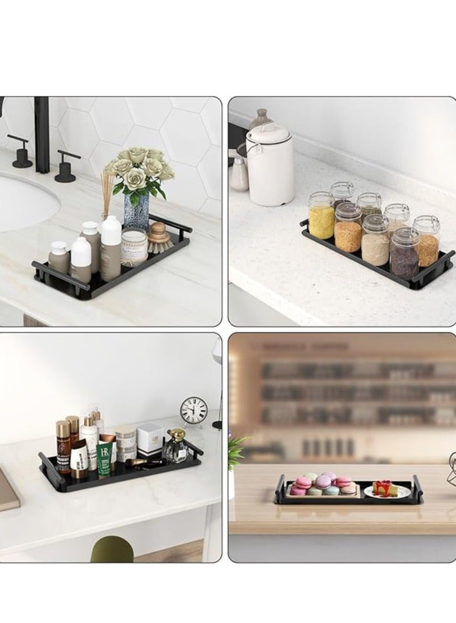 عربست سلة ورق التواليت، صينية خزان المرحاض من الفولاذ المقاوم للصدأ مع مقبض للتنظيم - تخزين سلة ورق التواليت لخزان المرحاض والحمام ومنضدة المطبخ (أسود) - Image 4