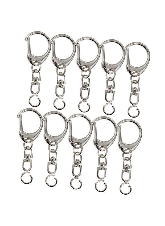 Evaluemart 10 Pcs Key Ring with Chain, Silvery D Swivel Snap Hook Split Keychain Parts, Metal Key Ring Hardware with 8mm Open Jump Ring and Connector, Make Your Own Key Ring - Image 1