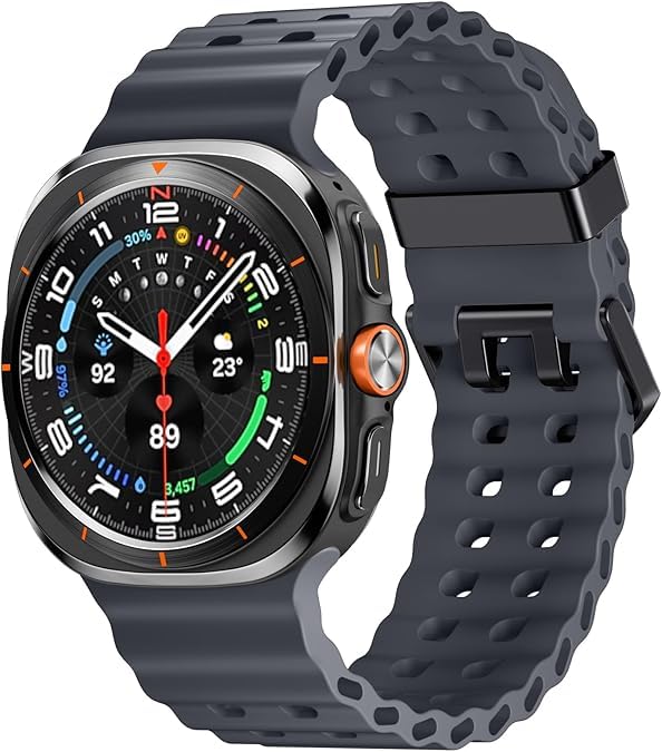 CERLINK Ocean Silicone Bands For Samsung Galaxy Watch 7 Ultra 47MM Band, Adjustable Breathable Soft Waterproof Strap For Galaxy Watch 7 Ultra (Dark Grey) - Image 1