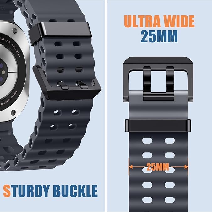CERLINK Ocean Silicone Bands For Samsung Galaxy Watch 7 Ultra 47MM Band, Adjustable Breathable Soft Waterproof Strap For Galaxy Watch 7 Ultra (Dark Grey) - Image 3
