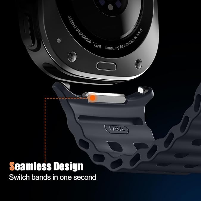 CERLINK Ocean Silicone Bands For Samsung Galaxy Watch 7 Ultra 47MM Band, Adjustable Breathable Soft Waterproof Strap For Galaxy Watch 7 Ultra (Dark Grey) - Image 4