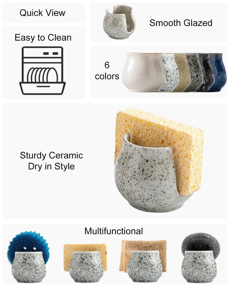 Zoeeker Sponge Holder for Kitchen Sink, Ceramic Dish Sponge Dish Rack Scrubby Caddy Kitchen Organizer Cute Sink Caddy Organizer, Farmhouse Decor, Speckled Glaze - Image 2