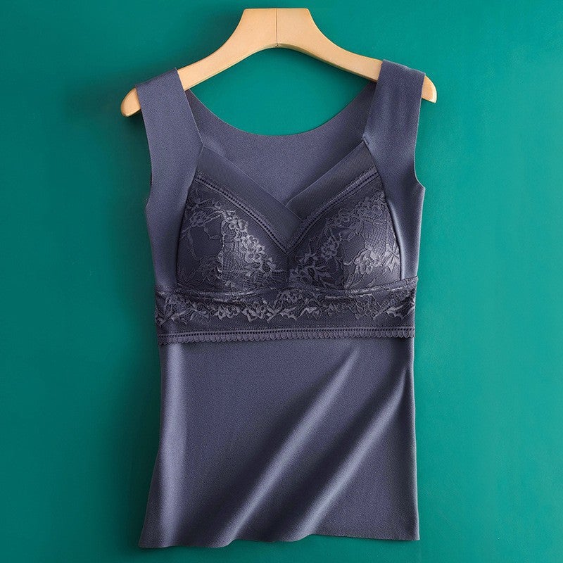 New German Velvet Thermal Vest Fixed Cup Seamless Lace Top Women'S One-Piece Slim Base Underwear - Image 1
