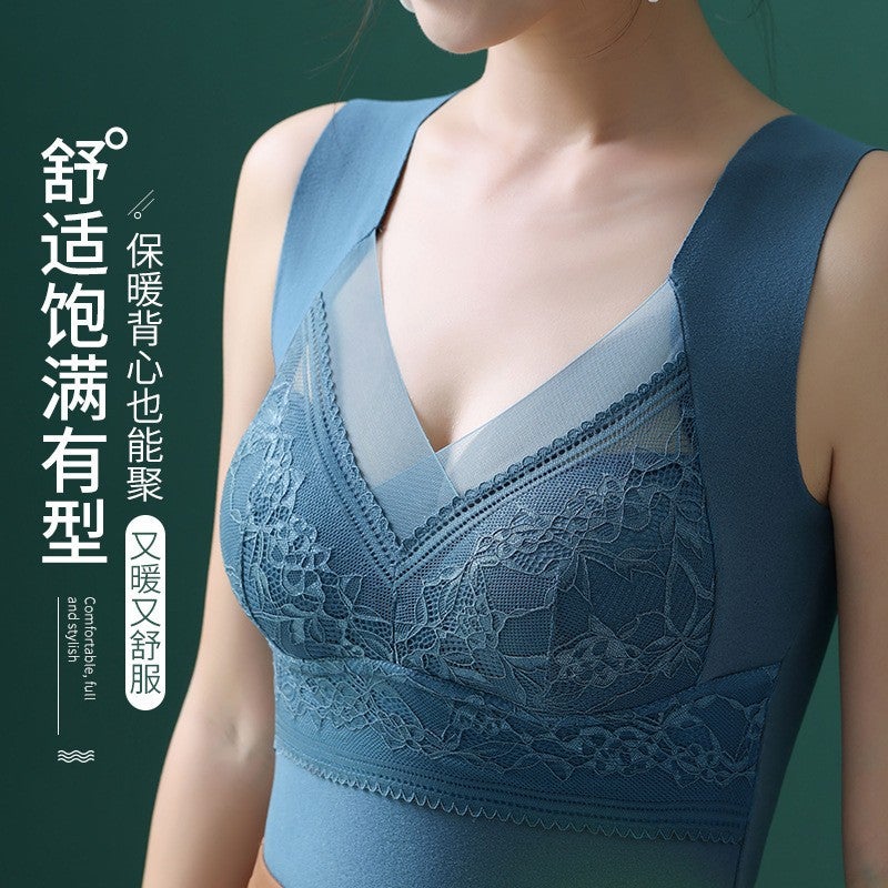 New German Velvet Thermal Vest Fixed Cup Seamless Lace Top Women'S One-Piece Slim Base Underwear - Image 4