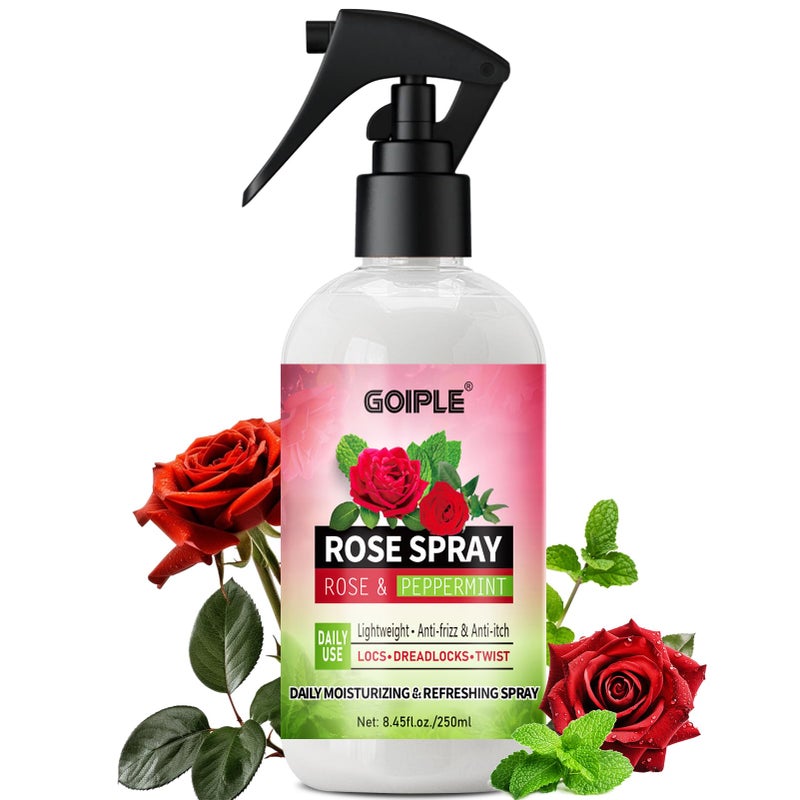 Goiple Rose Water for Hair Moisturizing Refreshing Spray for Locs - Rose Water and Peppermint Hair Scalp Moisturizer Hydrating Dreadlock Spray to Nourish Prevents Dry Natural Loc Care and Maintenance 250ML - Image 1