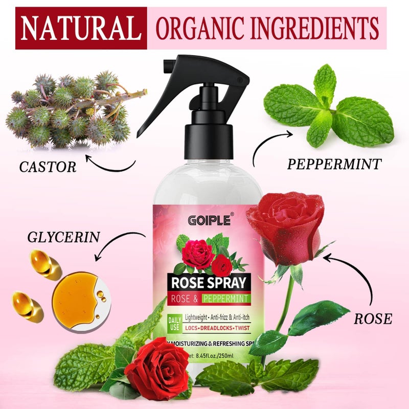 Goiple Rose Water for Hair Moisturizing Refreshing Spray for Locs - Rose Water and Peppermint Hair Scalp Moisturizer Hydrating Dreadlock Spray to Nourish Prevents Dry Natural Loc Care and Maintenance 250ML - Image 2