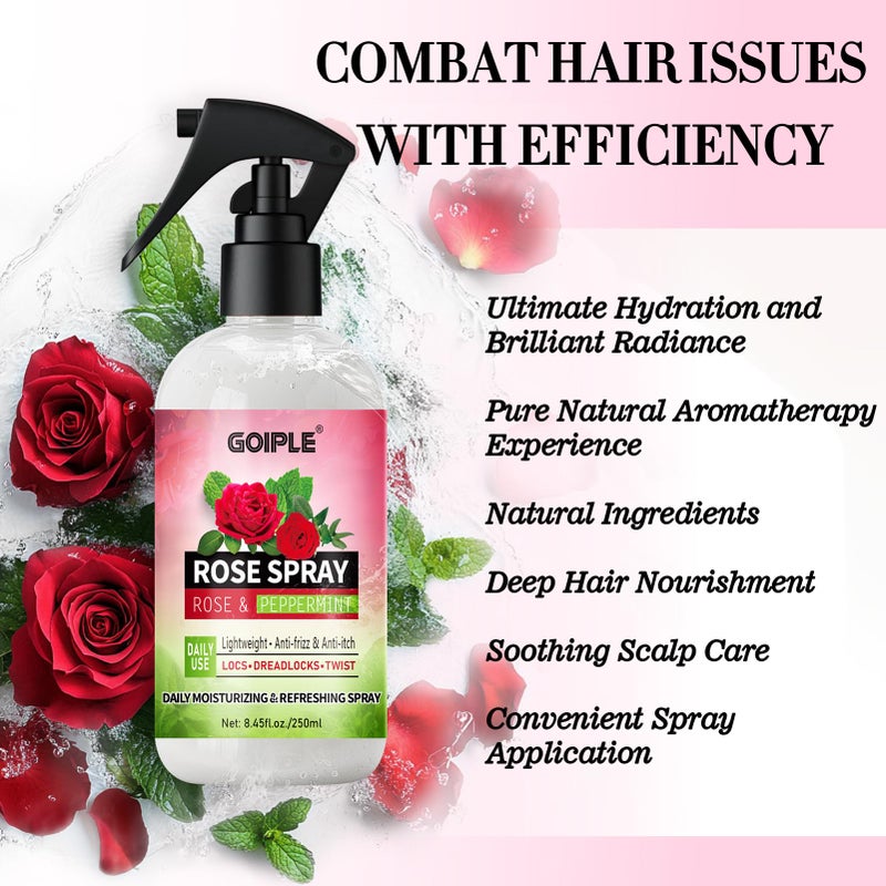 Goiple Rose Water for Hair Moisturizing Refreshing Spray for Locs - Rose Water and Peppermint Hair Scalp Moisturizer Hydrating Dreadlock Spray to Nourish Prevents Dry Natural Loc Care and Maintenance 250ML - Image 3