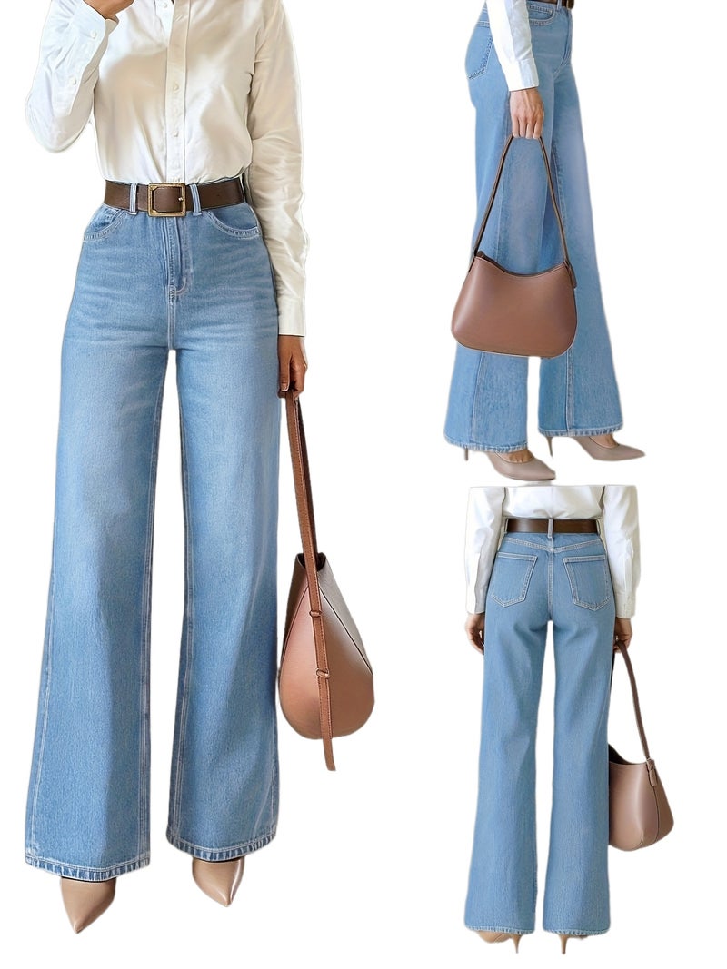 996500# Women's Denim Pants, Fashionable and Elegant, Soft and Comfortable, Casual and Trendy, Loose and Versatile Wide-Leg Women's Denim Pants - Image 1