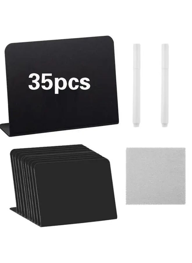 35 Pack Mini Blackboards with 2 Dry Erase Markers and Eraser Cloth Portable Reusable PVC Boards for Classroom Office - Image 1