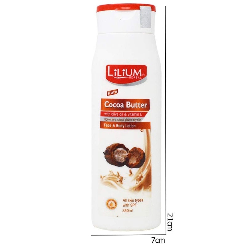 Lilium Cocoa Butter Face & Body Lotion 350ml, Hydrate & Natural Glow, Moisturization, Anti-Aging, Soothing, Antioxidant Defense, Non-Greasy, Radiant Skin, All Skin Type With SPF - Image 2