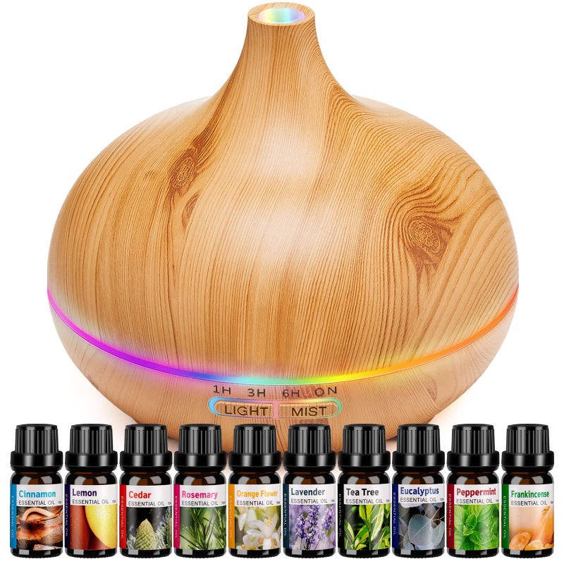HLS Aroma Diffusers for Essential Oils Large Room with 10 Essential OilsUltrasonic Aromatherapy Diffuser for Home Bedroom Cool Mist Humidifier Vaporizer