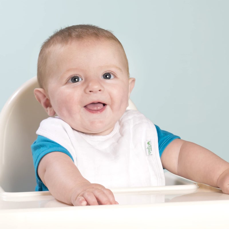 green sprouts Muslin Bibs Made from Organic Cotton| 4 Absorbent Layers Protect from sniffles, Drips, & drools | 100% Organic Cotton Muslin, Adjustable snap Closure, Machine Washable,5 Count - Image 4