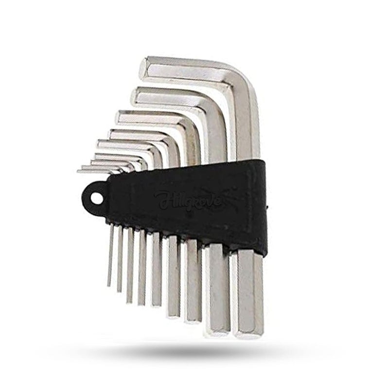 Hillgrove HGCM480M3 9Pcs Full Hex Allen Key Kit Bolt Spanner Goti Wrench L Shape Repair Tool Set for BikeBicycleCycleGuitar Allen Key Set - Image 1
