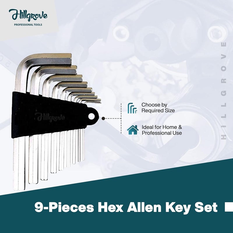 Hillgrove HGCM480M3 9Pcs Full Hex Allen Key Kit Bolt Spanner Goti Wrench L Shape Repair Tool Set for BikeBicycleCycleGuitar Allen Key Set - Image 2