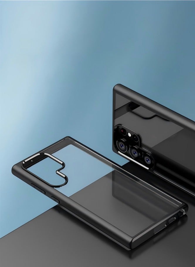 غطاء حماية غير لامع لهاتف سامسونج جالاكسي اس 23 الترا 5 جي بحجم 6.8 انش ،فضي شفاف واقي من الخلف ،مضاد لبصمات الأصابع (أسود) - Image 3