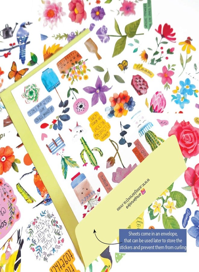 anujarusiya Matte Laminated Garden Stickers - 110+ Floral, Bird & Quote Stickers for Scrapbooks, Journals, Planners, Self-Adhesive Paper, Craft Supplies - Image 2