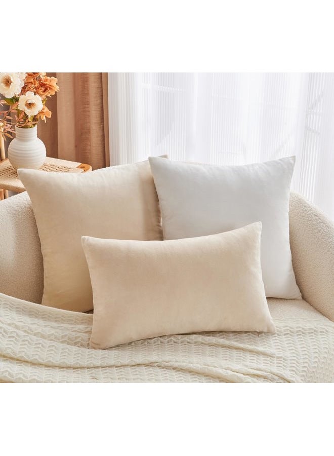 GriNeed Throw Pillow Covers Neutral Beige Set of 2 18x18 Inch Pillow Covers, Soft Velvet Farmhouse Decorative Pillowcases for Couch Sofa Bed, Home Boho Decor, Modern Cushion Covers - Image 4