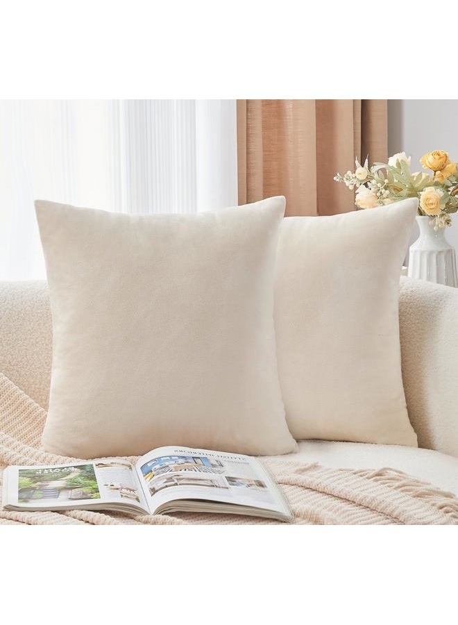 GriNeed Throw Pillow Covers Neutral Beige Set of 2 18x18 Inch Pillow Covers, Soft Velvet Farmhouse Decorative Pillowcases for Couch Sofa Bed, Home Boho Decor, Modern Cushion Covers - Image 1