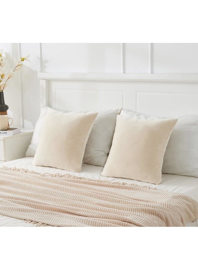 GriNeed Throw Pillow Covers Neutral Beige Set of 2 18x18 Inch Pillow Covers, Soft Velvet Farmhouse Decorative Pillowcases for Couch Sofa Bed, Home Boho Decor, Modern Cushion Covers - Image 3