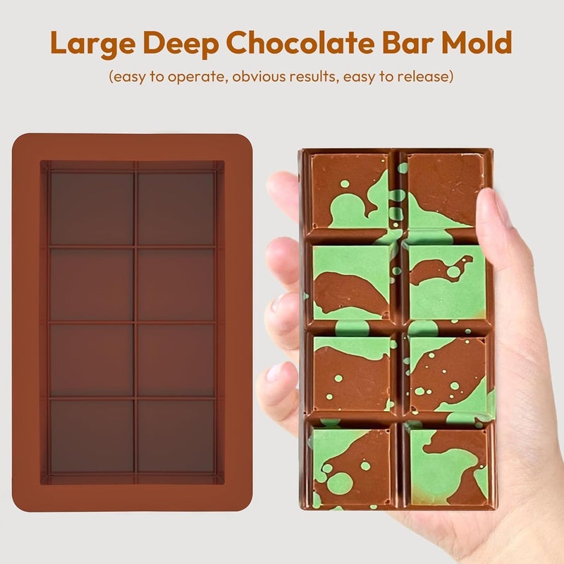 Husaini Mart HUSAINI MART 1 PC Silicone Dubai kunafa Chocolate Bar Molds Large Thick Chocolate Candy Molds 1 Inch Deep Stuffed Chocolate Bar Molds for Filling Homemade Knafeh Pistachio Chocolate Bar Snacks  - Image 3