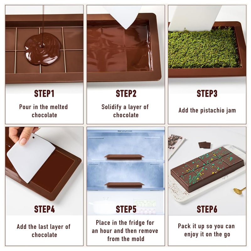 Husaini Mart HUSAINI MART 1 PC Silicone Dubai kunafa Chocolate Bar Molds Large Thick Chocolate Candy Molds 1 Inch Deep Stuffed Chocolate Bar Molds for Filling Homemade Knafeh Pistachio Chocolate Bar Snacks  - Image 4