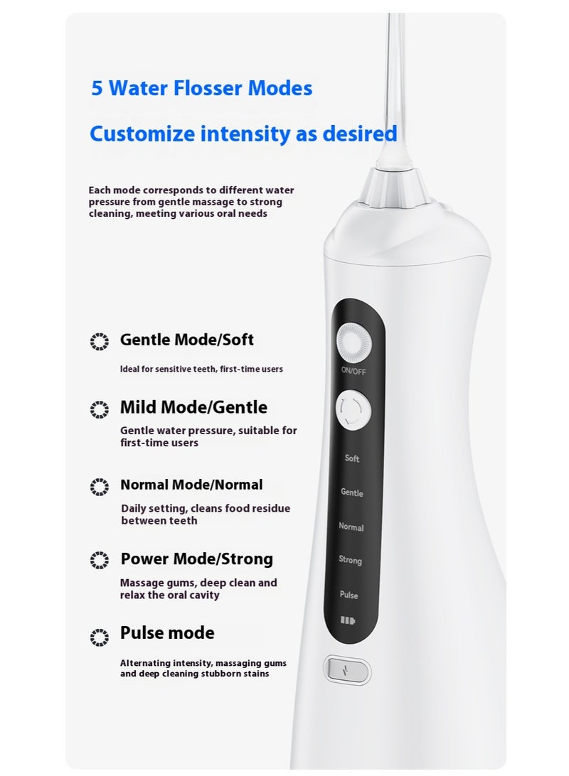 مُرشَّح أسنان مُشيل لابسلكي محمول – 4 أوضاع تنظيف و4 فوهات نزول الماء | مقاوم للماء IPX7 – لون أسود (320 مل) - Image 4