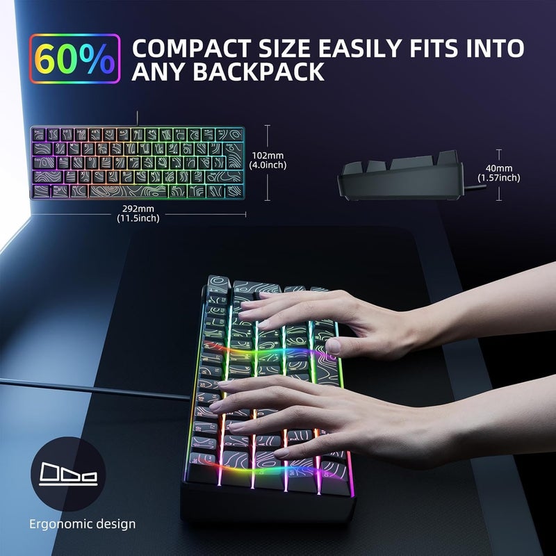 لوحة مفاتيح RGB مضيئة من الخلف، دعم لتكرار الضغط على نفس المفتاح (N Key Rollover)، أغطية مفاتيح مصنوعة من مادة ABS مقاومة للزيت، ميكانيكية متصلة بالكابل USB، مناسبة للاستخدام في الألعاب والمكاتب، سهلة الحمل ومتينة. - Image 2