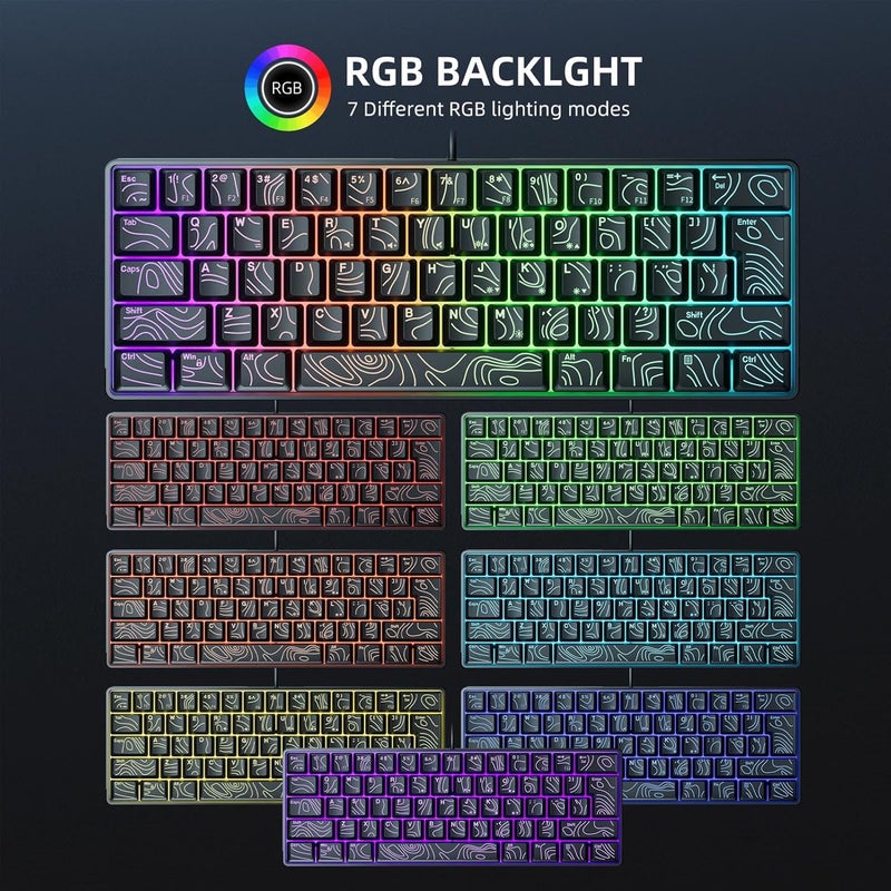 لوحة مفاتيح RGB مضيئة من الخلف، دعم لتكرار الضغط على نفس المفتاح (N Key Rollover)، أغطية مفاتيح مصنوعة من مادة ABS مقاومة للزيت، ميكانيكية متصلة بالكابل USB، مناسبة للاستخدام في الألعاب والمكاتب، سهلة الحمل ومتينة. - Image 5