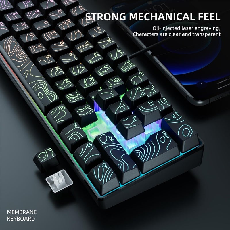 لوحة مفاتيح RGB مضيئة من الخلف، دعم لتكرار الضغط على نفس المفتاح (N Key Rollover)، أغطية مفاتيح مصنوعة من مادة ABS مقاومة للزيت، ميكانيكية متصلة بالكابل USB، مناسبة للاستخدام في الألعاب والمكاتب، سهلة الحمل ومتينة. - Image 4