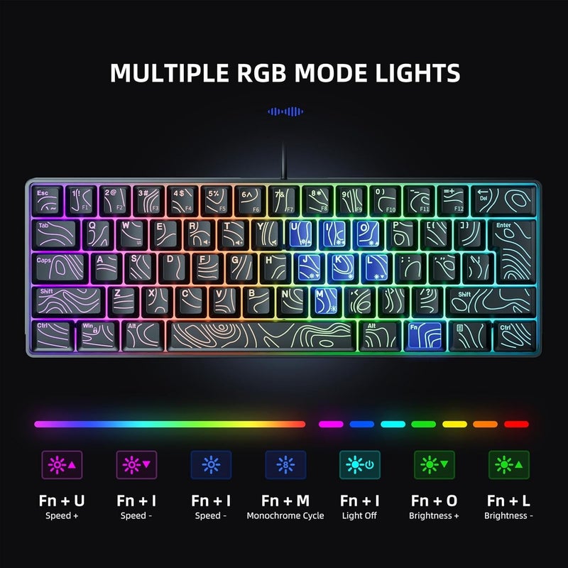 لوحة مفاتيح RGB مضيئة من الخلف، دعم لتكرار الضغط على نفس المفتاح (N Key Rollover)، أغطية مفاتيح مصنوعة من مادة ABS مقاومة للزيت، ميكانيكية متصلة بالكابل USB، مناسبة للاستخدام في الألعاب والمكاتب، سهلة الحمل ومتينة. - Image 3