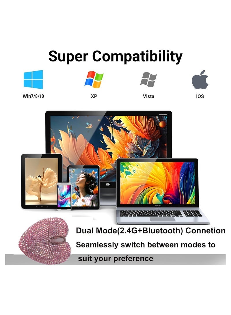 general Wireless Bluetooth Mouse, Cute Pink Heart Shiny LED Lights Mute Portable Lightweight USB Optical Wireless Dual Mode Mouse for PC Laptop Tablet PC, Kids Girls Ladies Gift - Image 4