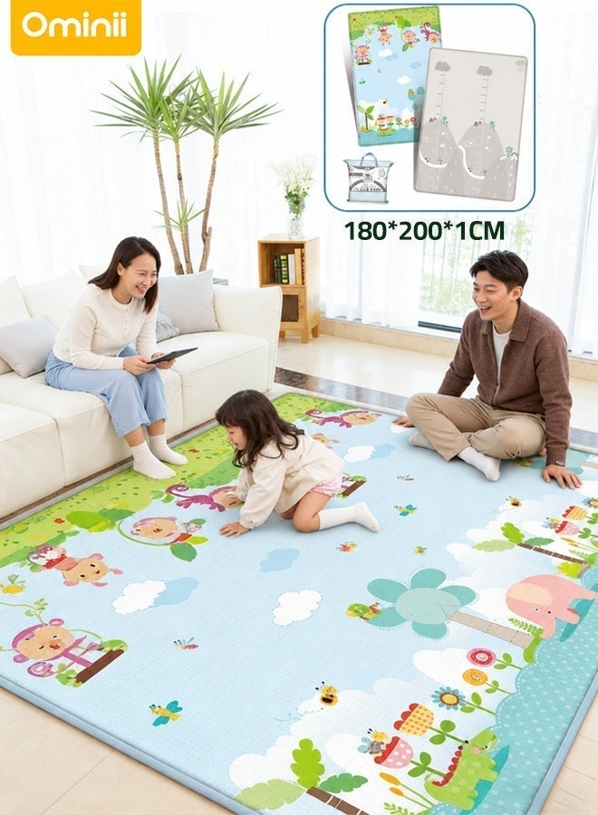 Ominii Reversible Baby Play Mat, City Road & Animal Forest Design, Thick Foam Non-Slip, 200x180x1cm - Image 1