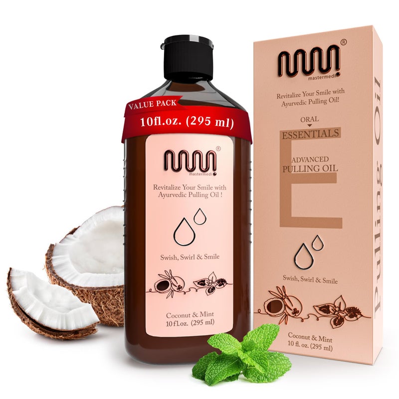 MasterMedi Coconut and Peppermint Oil Pulling (10 Fl.Oz), Mint Oil Pulling Mouthwash, Alcohol Free Natural Coconut Oil Pulling for Teeth Whitening,Fresh Breath and Healthier Gum (Pack of 1) - Image 1