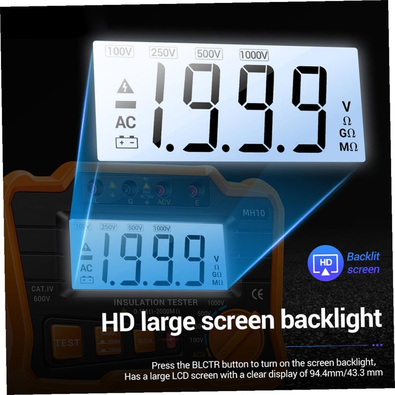 Cabilock Digital Insulation Resistance Tester Megohmmeter with Backlight LCD Automatic Voltage Release Variable Output for Generator Motor Cable Electrical Equipment Testing Portable Safe - Image 3
