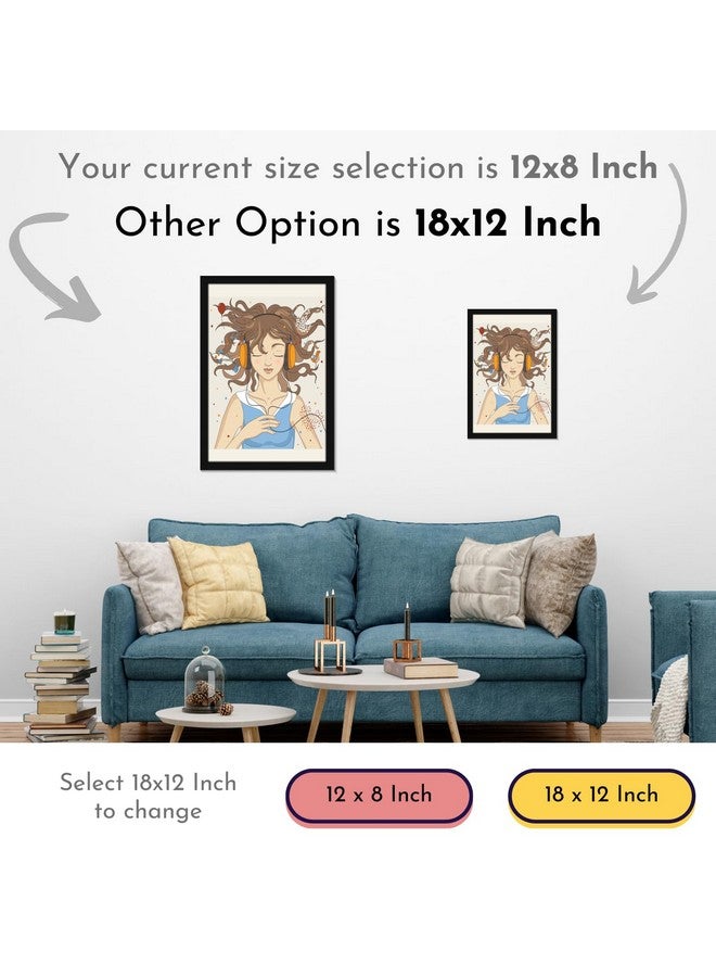 Mad Masters Pretty Girl Listeing Music on Headphones Beautiful Woman Painting Photo Frame for Living Room, Bedroom, Home Decor and Wall Decoration (MM 1036, 8x12 Inch, Paper, Without Plexi Glass) - Image 4